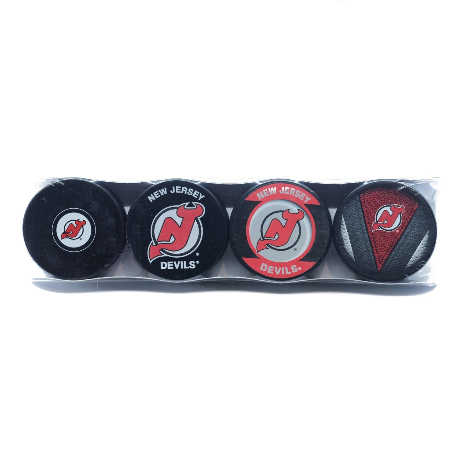 New Jersey Devils Inglasco NHL Logo Hockey Puck (4 Pack)