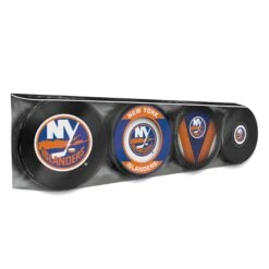 New York Islanders Inglasco NHL Logo Hockey Puck (4 Pack)